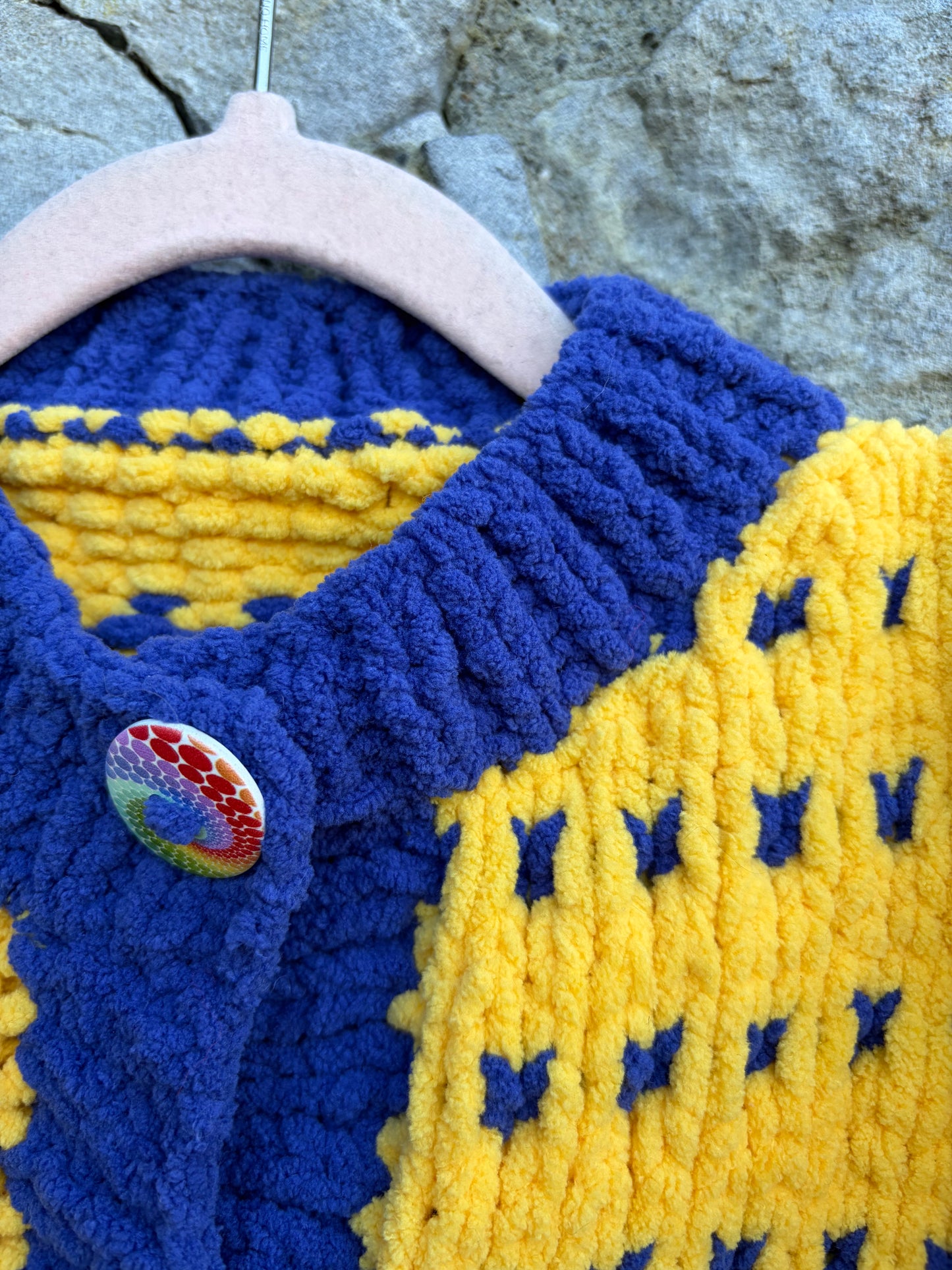 Yellow&blue fleece cardigan 5-6y (110-116cm)