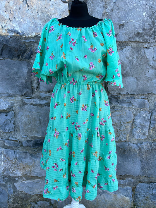 80s green tiered dress uk 12-14