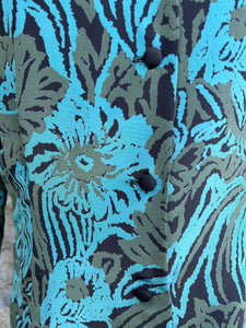 80s teal flowers blouse uk 12