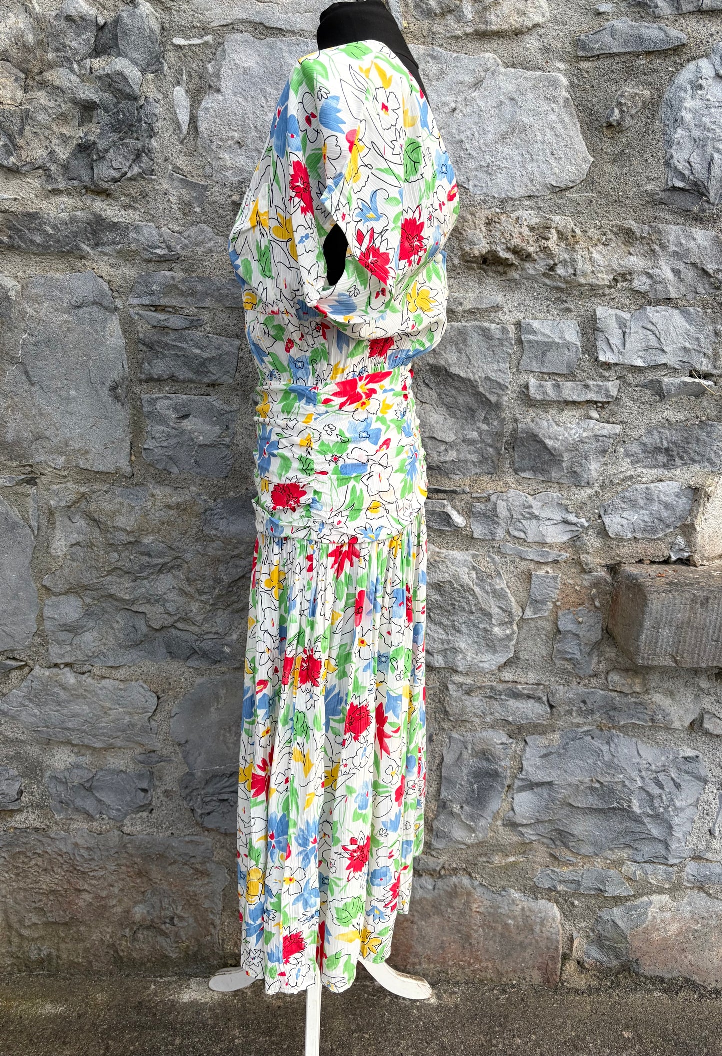 80s colourful flowers midi dress uk 8