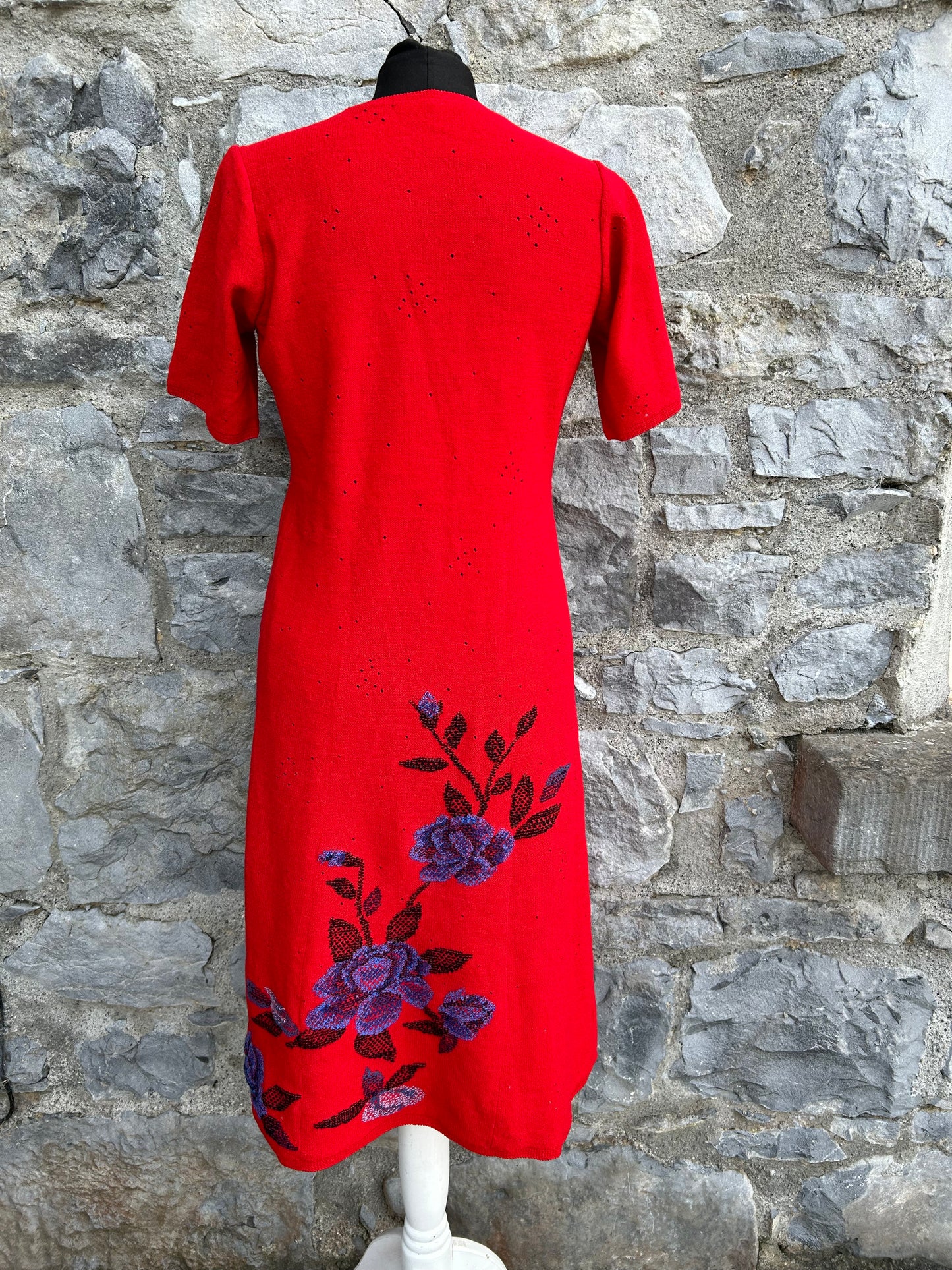 Red knitted floral dress uk 10-12