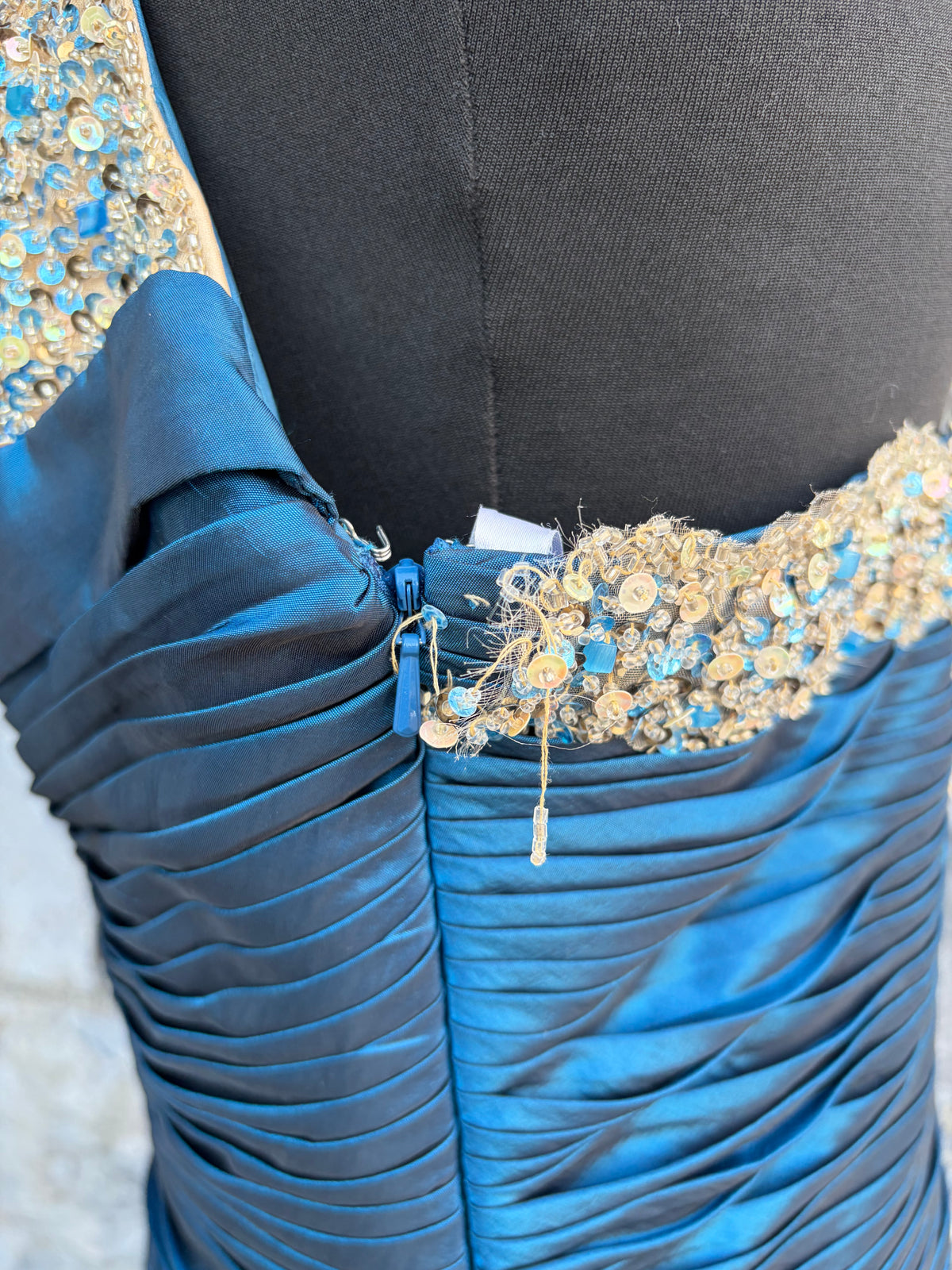 90s Teal mermaid-style evening gown uk 12