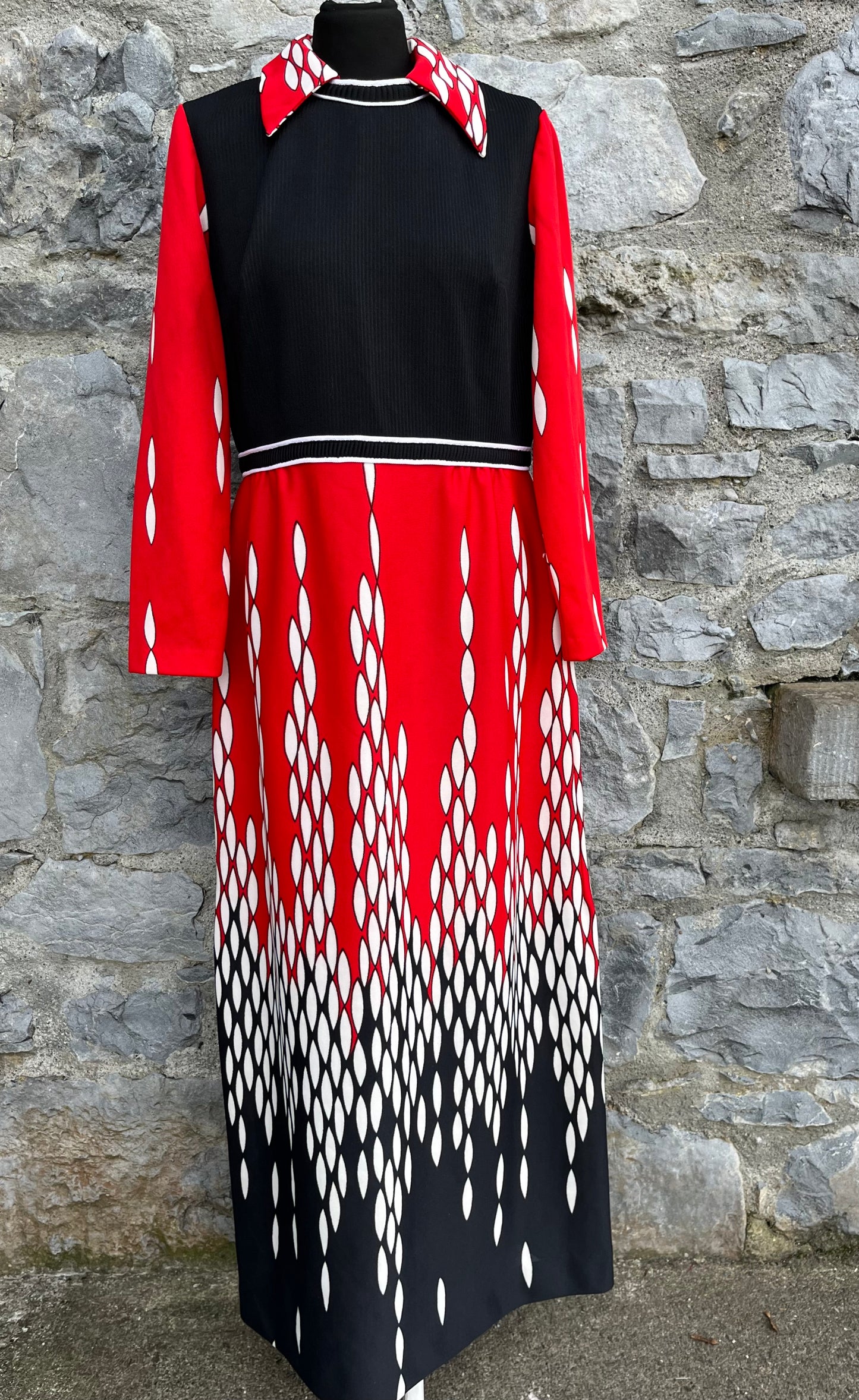 70s red&black maxi dress uk 12-14