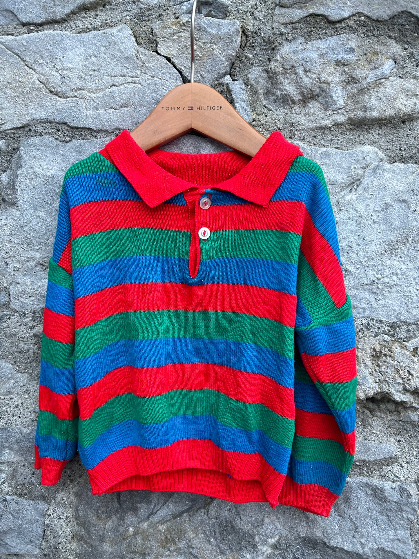 80s red&green stripy jumper  12-18m (80-86cm)