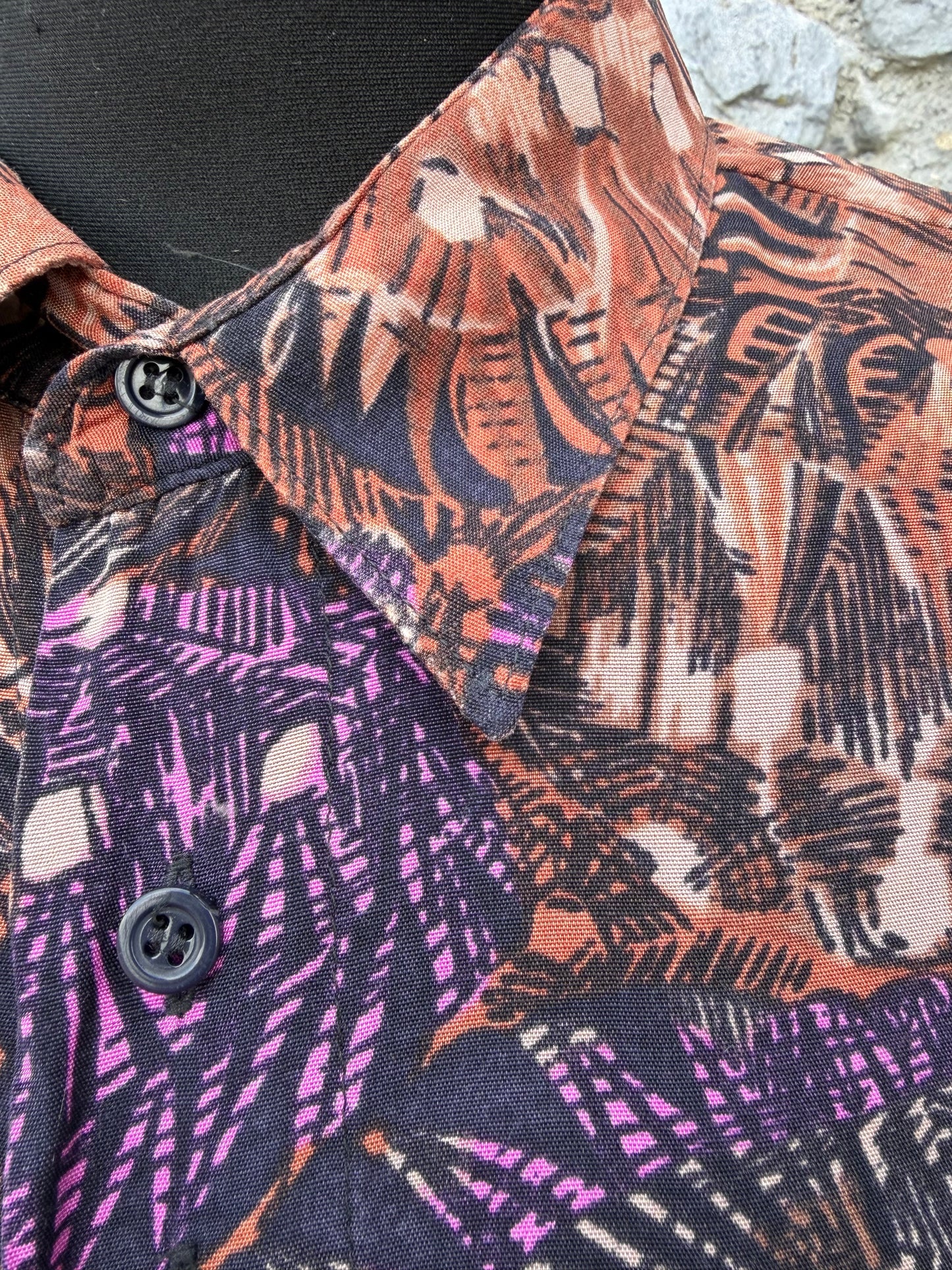 80s brown&purple floral shirt Medium