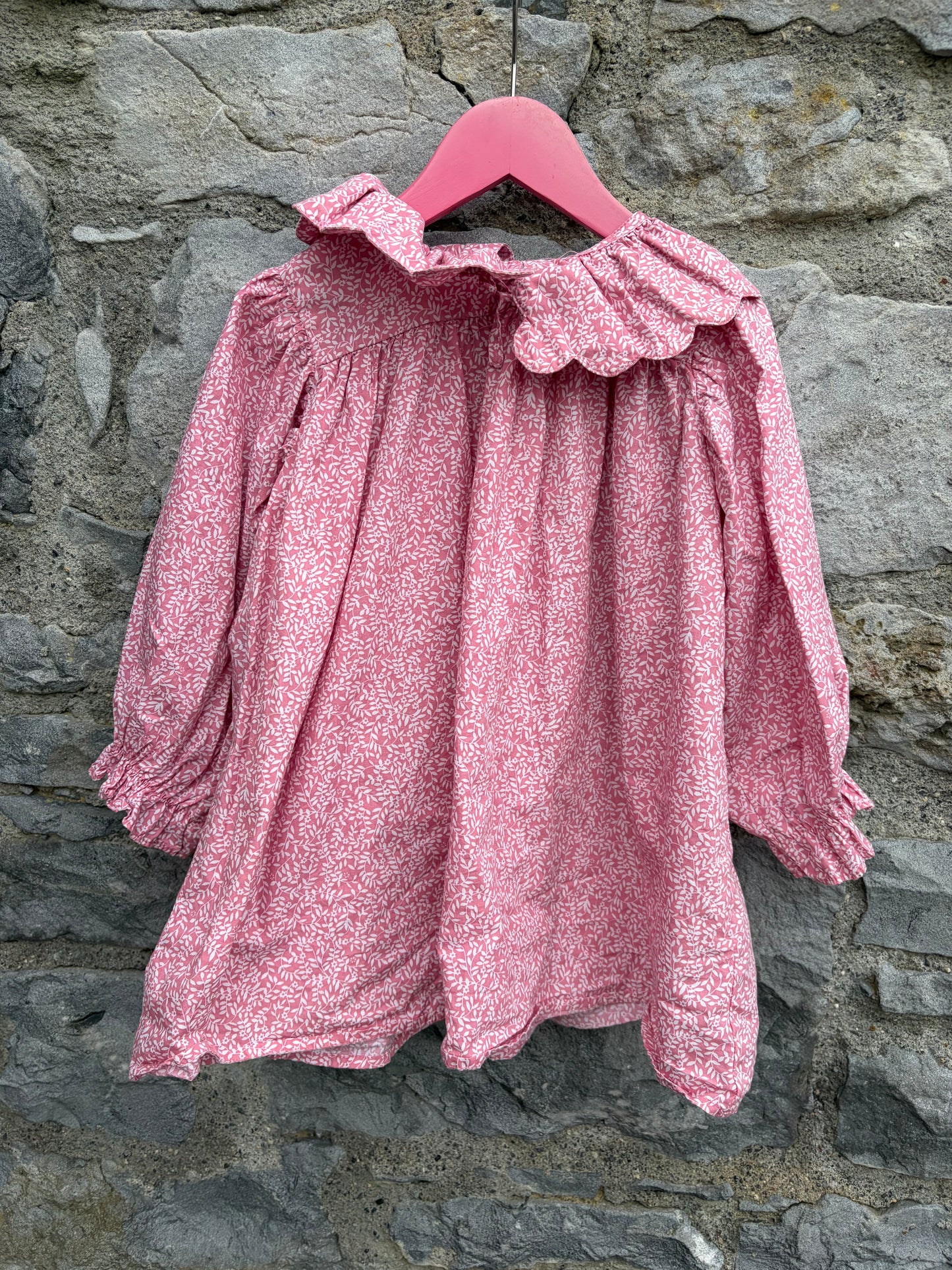 Pink floral ruffled collar dress  2-3y (92-98cm)