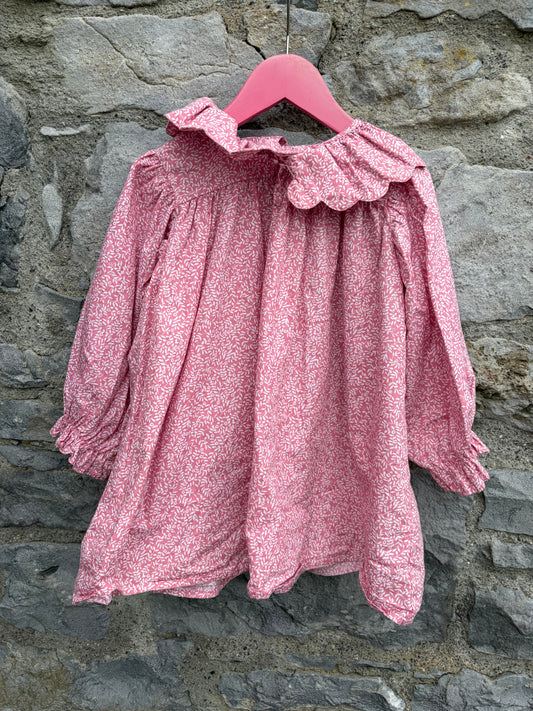 Pink floral ruffled collar dress  2-3y (92-98cm)