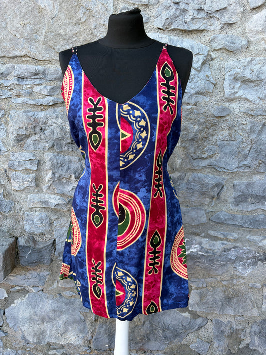90s blue tribal fish print sun dress uk 6-8