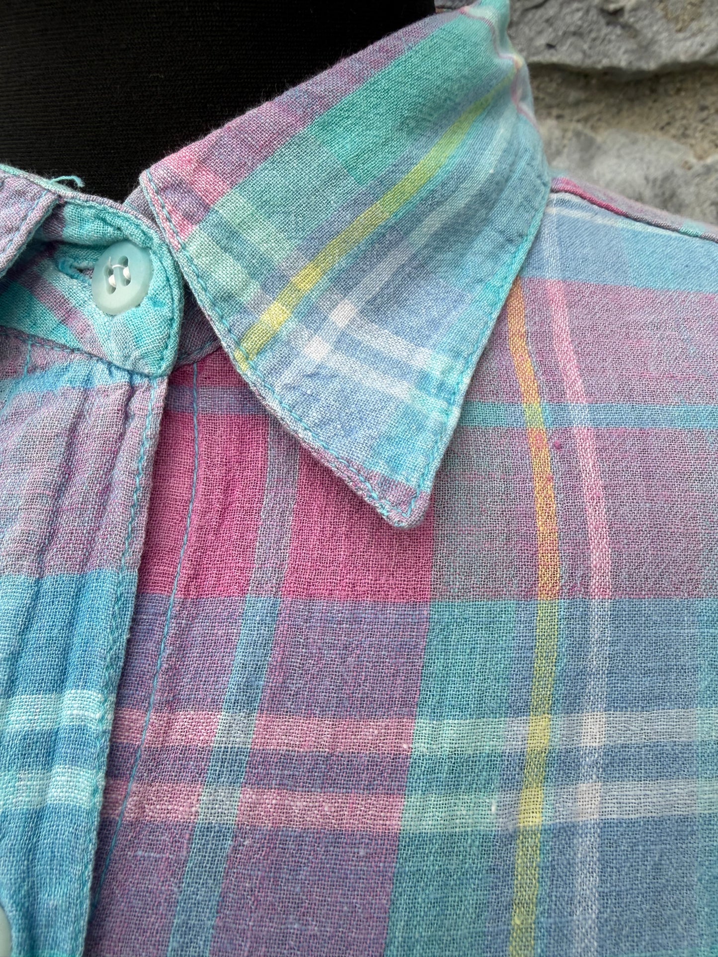 80s pink&teal check shirt uk 12
