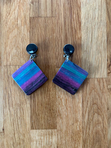 Purple blue ombre clip earrings