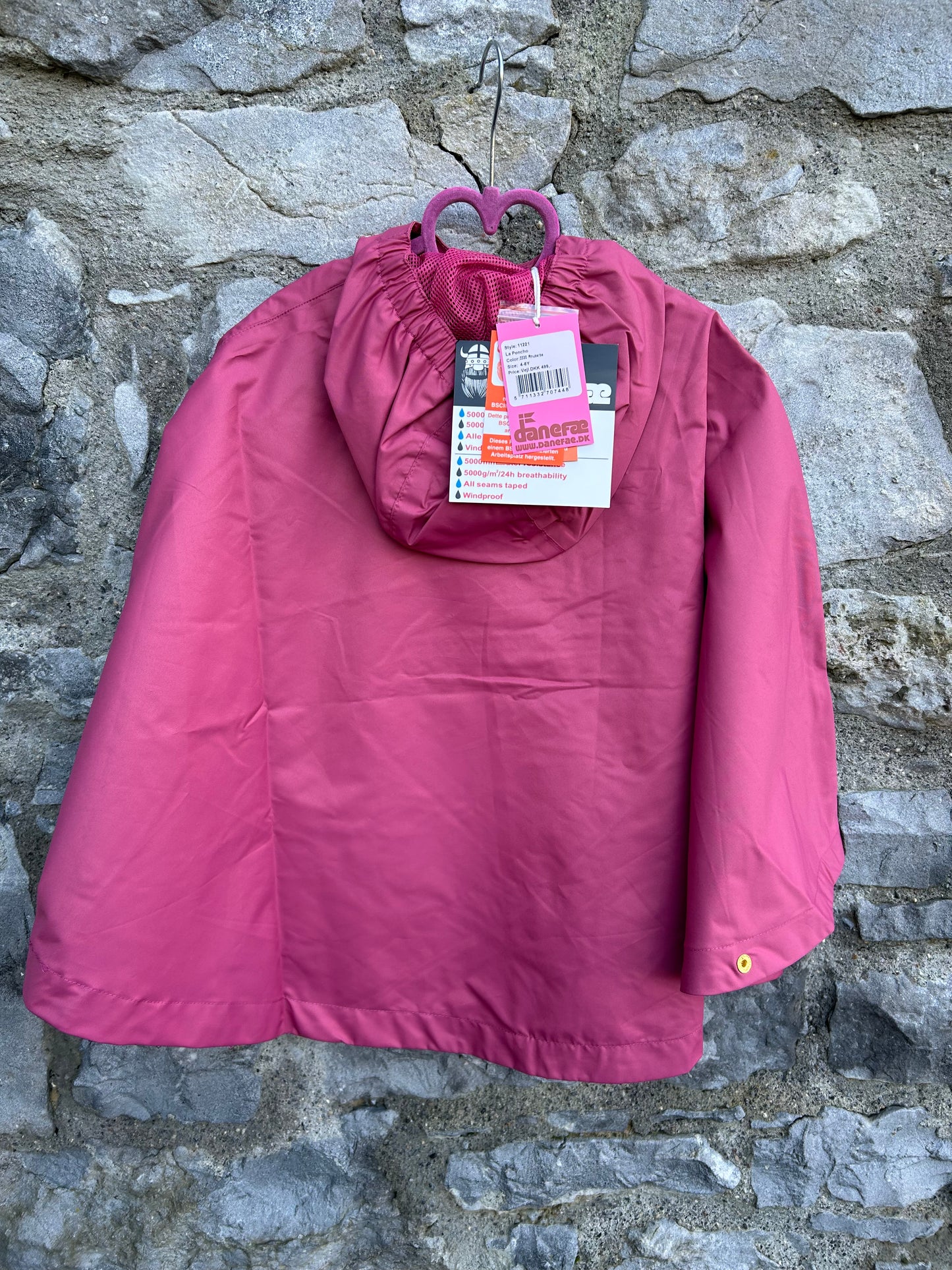 Pink waterproof poncho 4-6y (104-116cm)