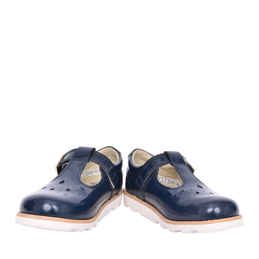 Crown print patent Navy T-bar shoes  uk 7.5 (eu 25)