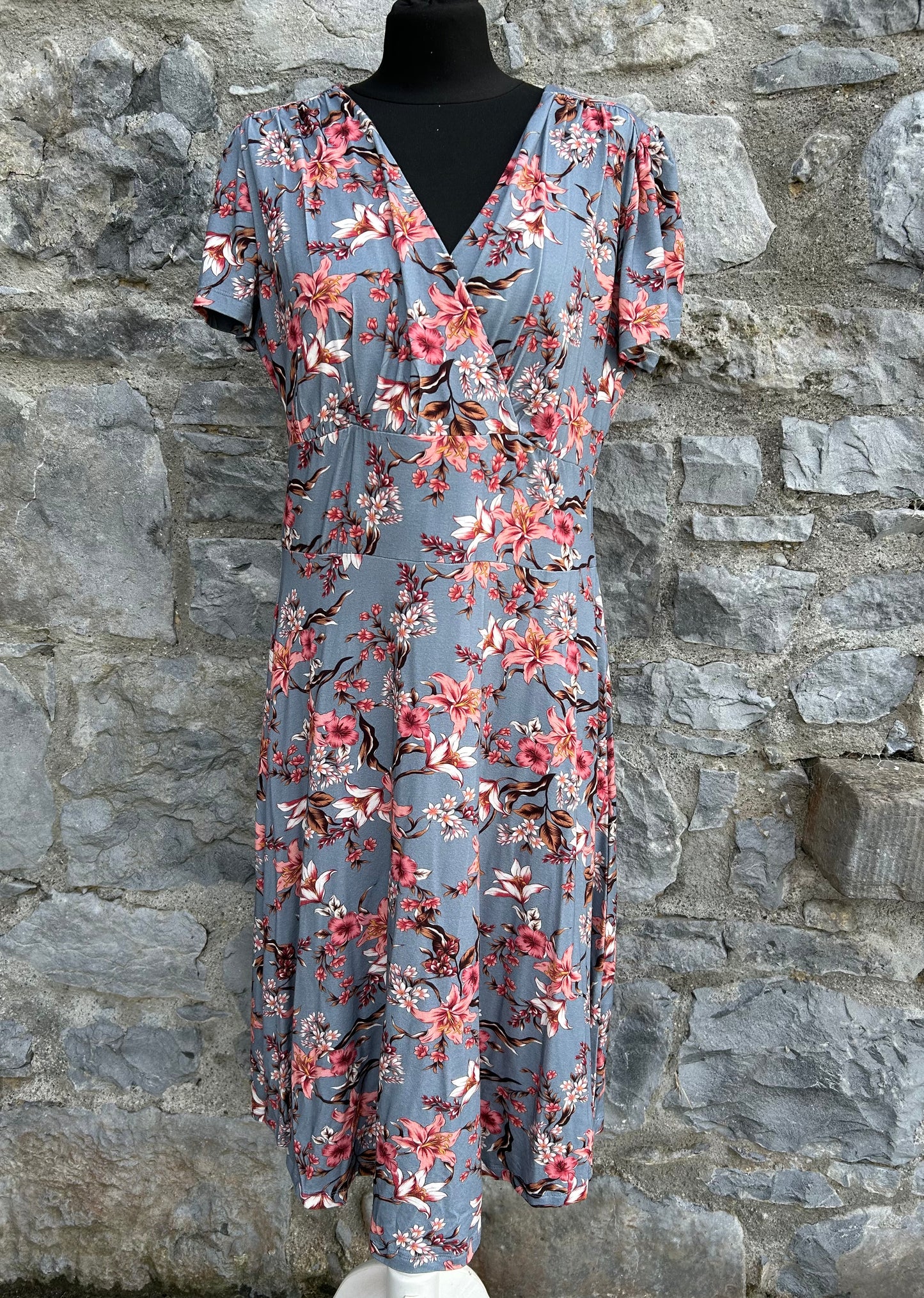 Pink flowers steel blue dress uk 14