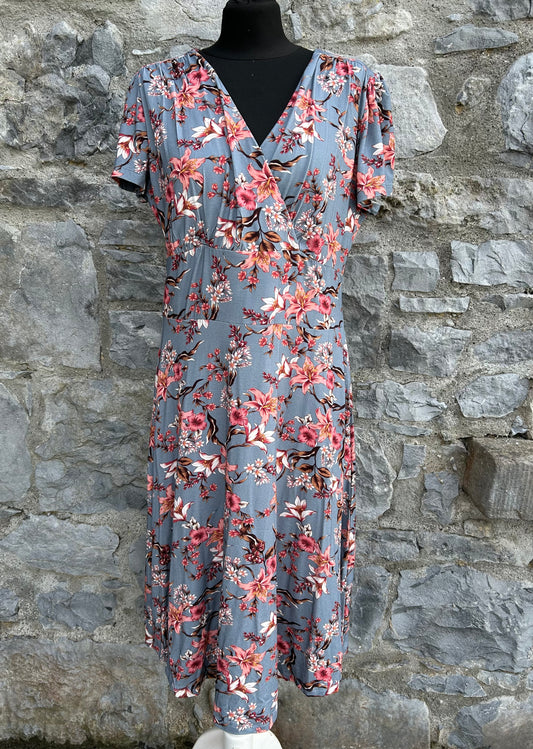 Pink flowers steel blue dress uk 14