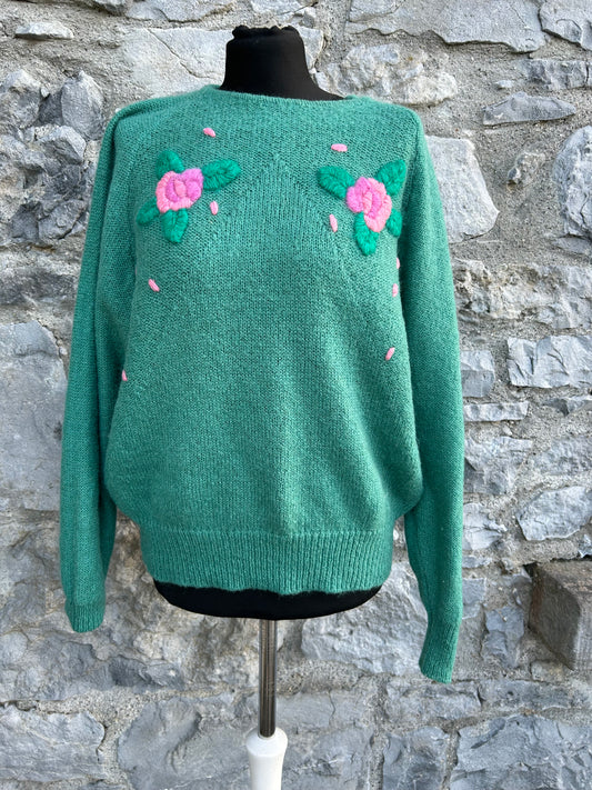 80s green embroidered jumper uk 14