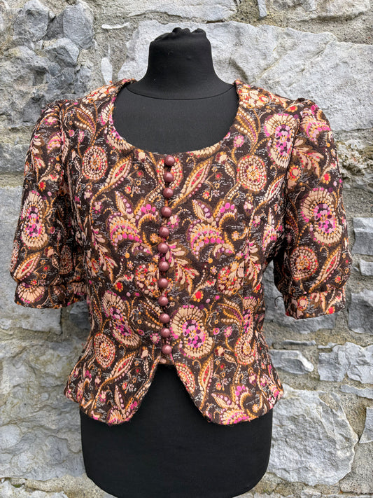 70s brown paisley ball buttons top uk 6-8