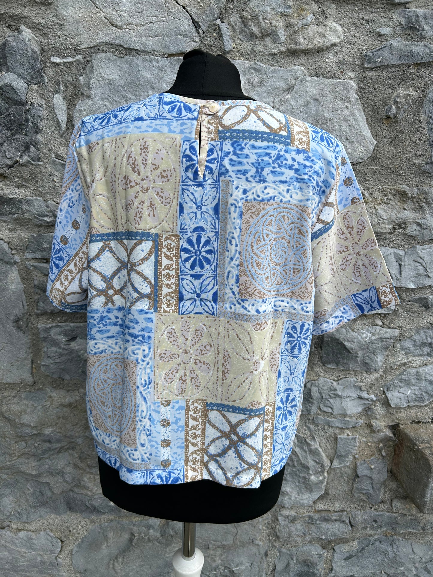 90s Blue&brown patchwork top uk 10-12