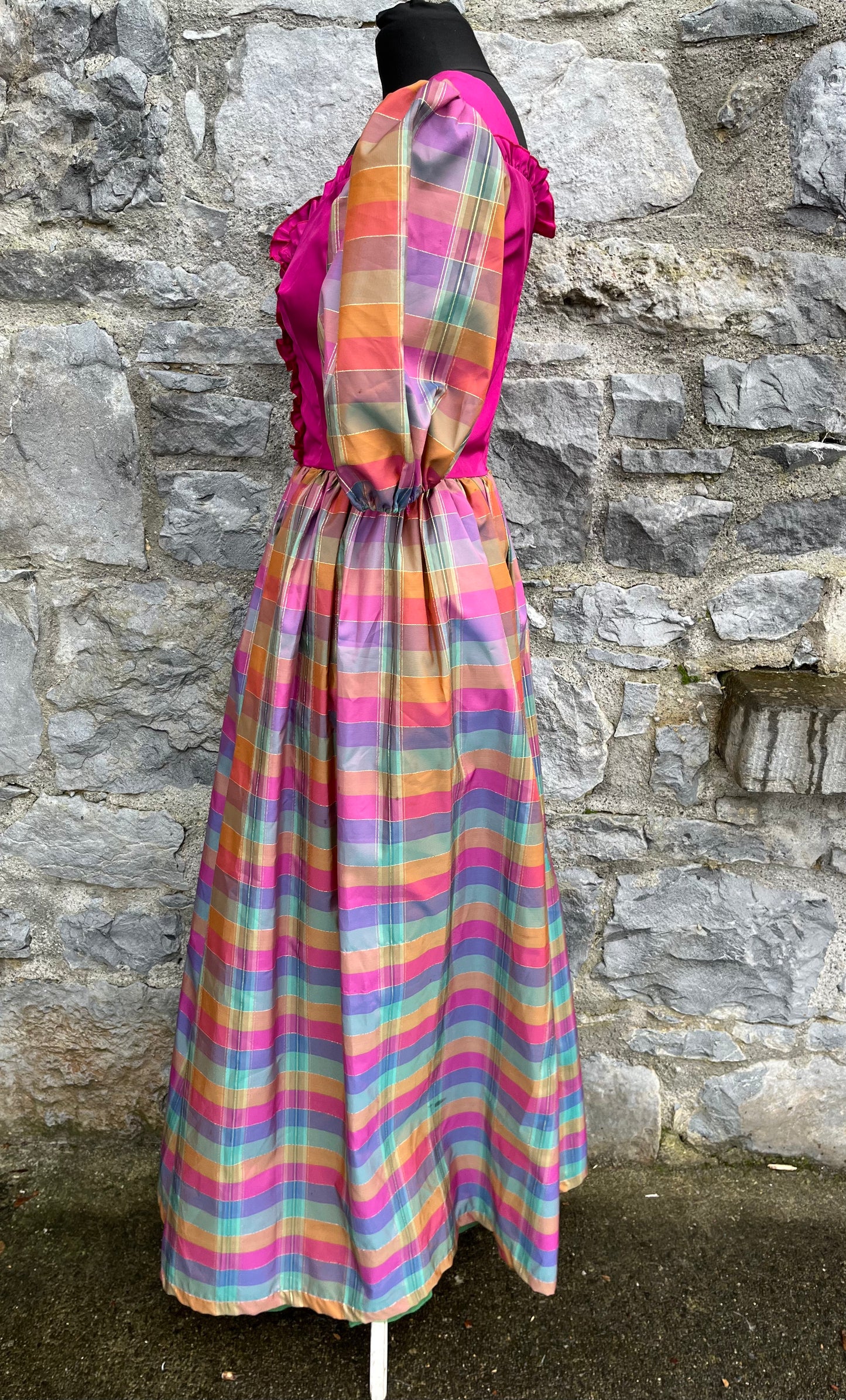 80s pink shiny “house on the Prairie” dress uk 6-8