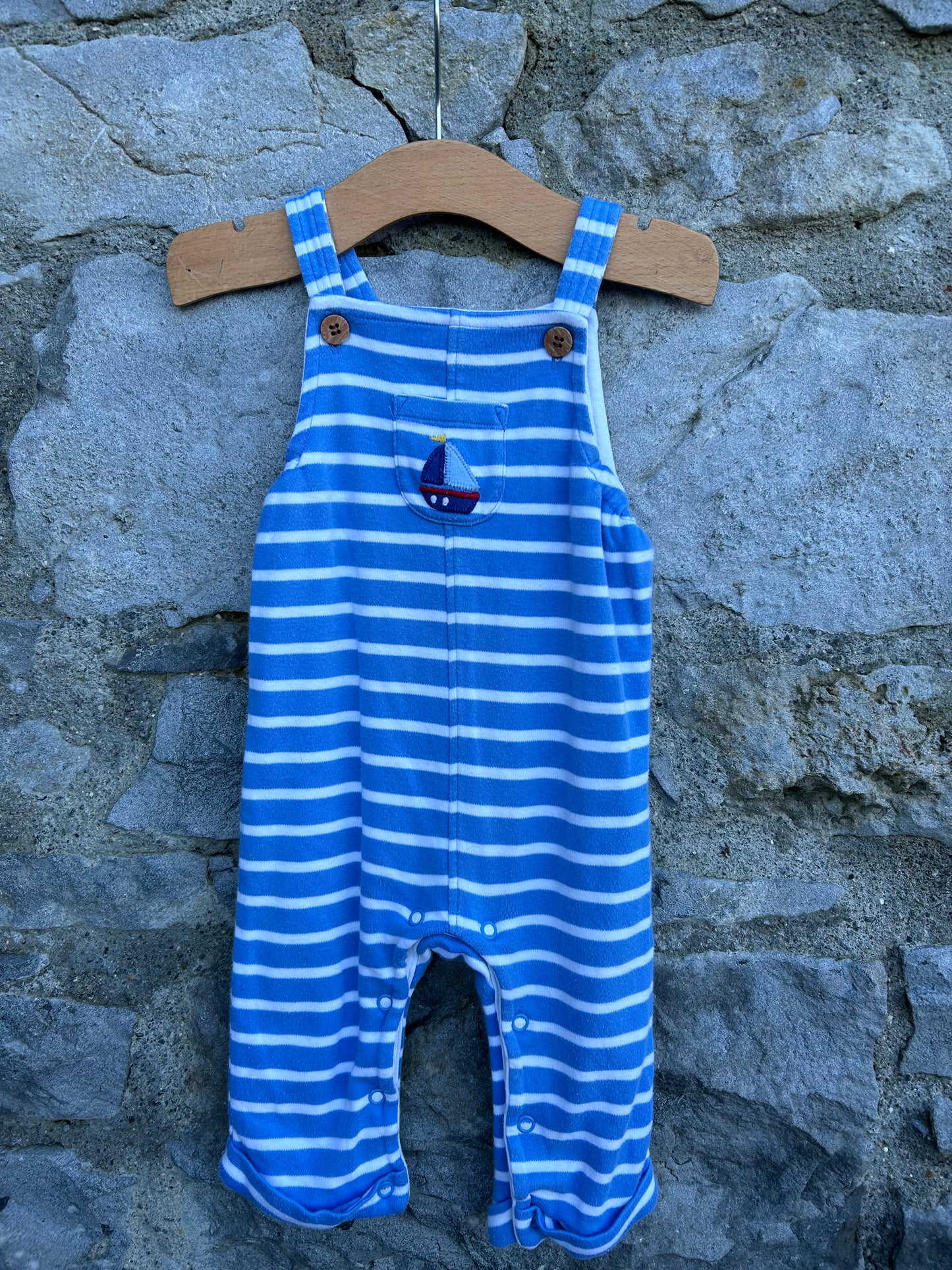 Blue stripy dungarees 3-6m (62-68cm)