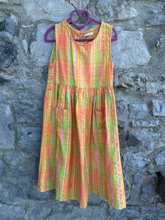 90s Green&orange check dress 7-8y (122-128cm)