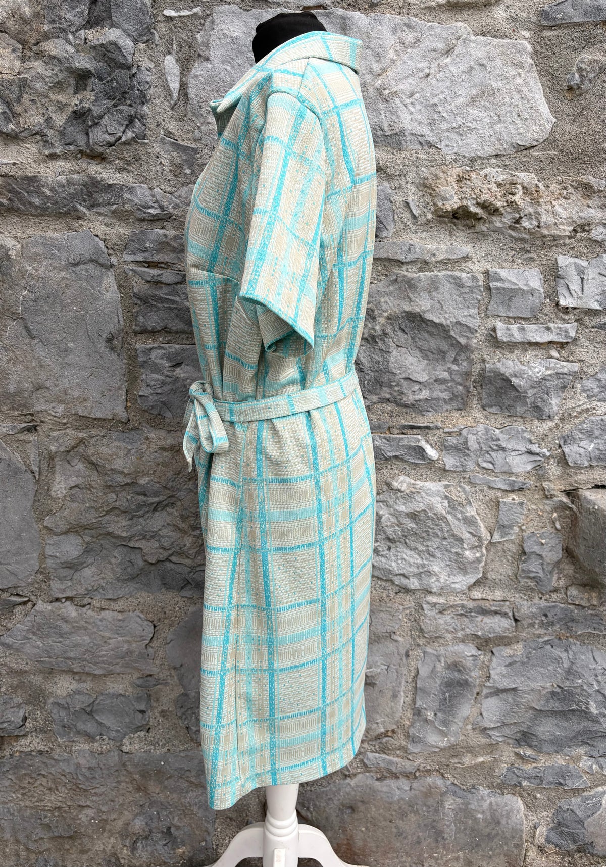 80s Green&grey check dress uk 14-16