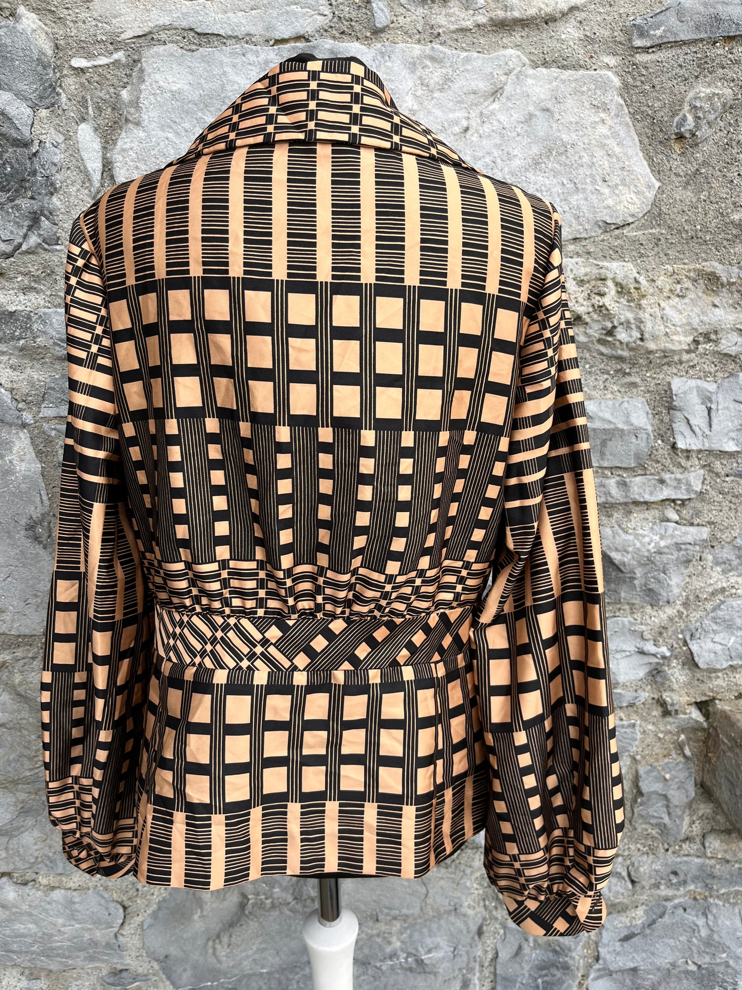 80s brown squares blouse uk 12