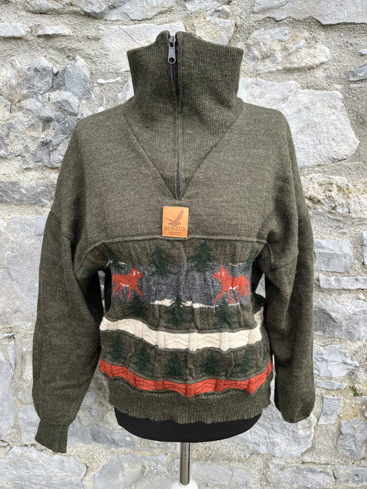 90s khaki foxes jumper S/M