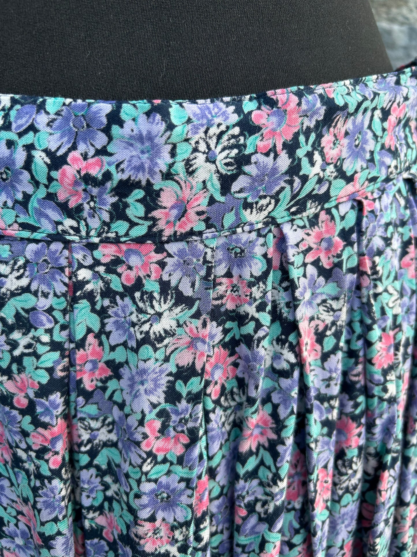 80s Blue&pink flowers skirt uk 12