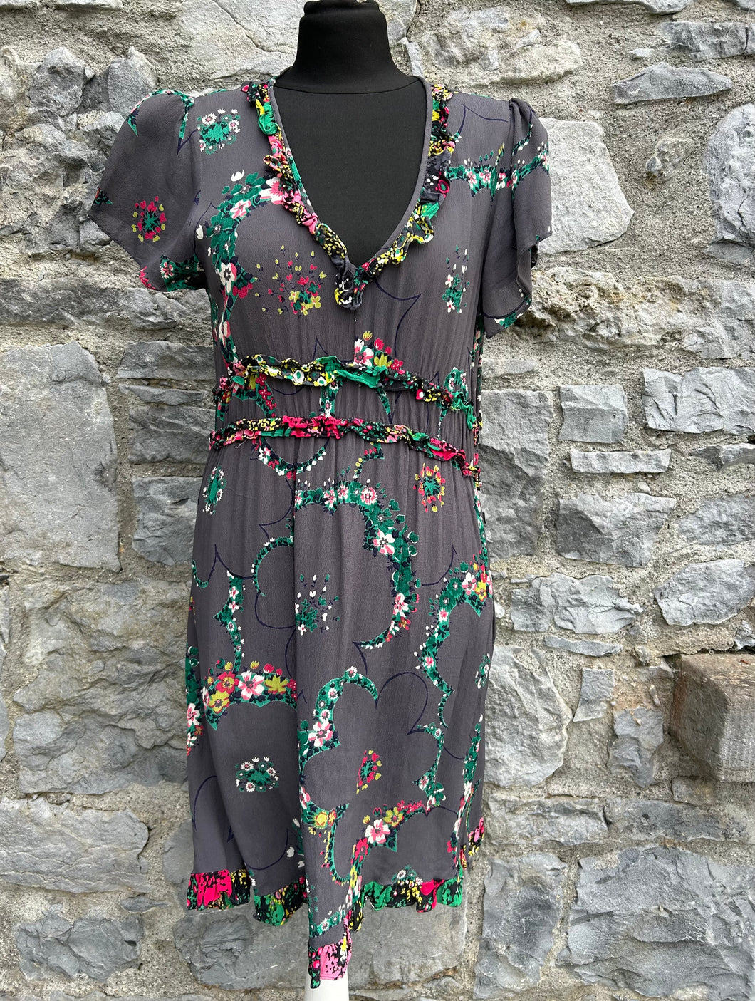 Y2K grey floral dress uk 12