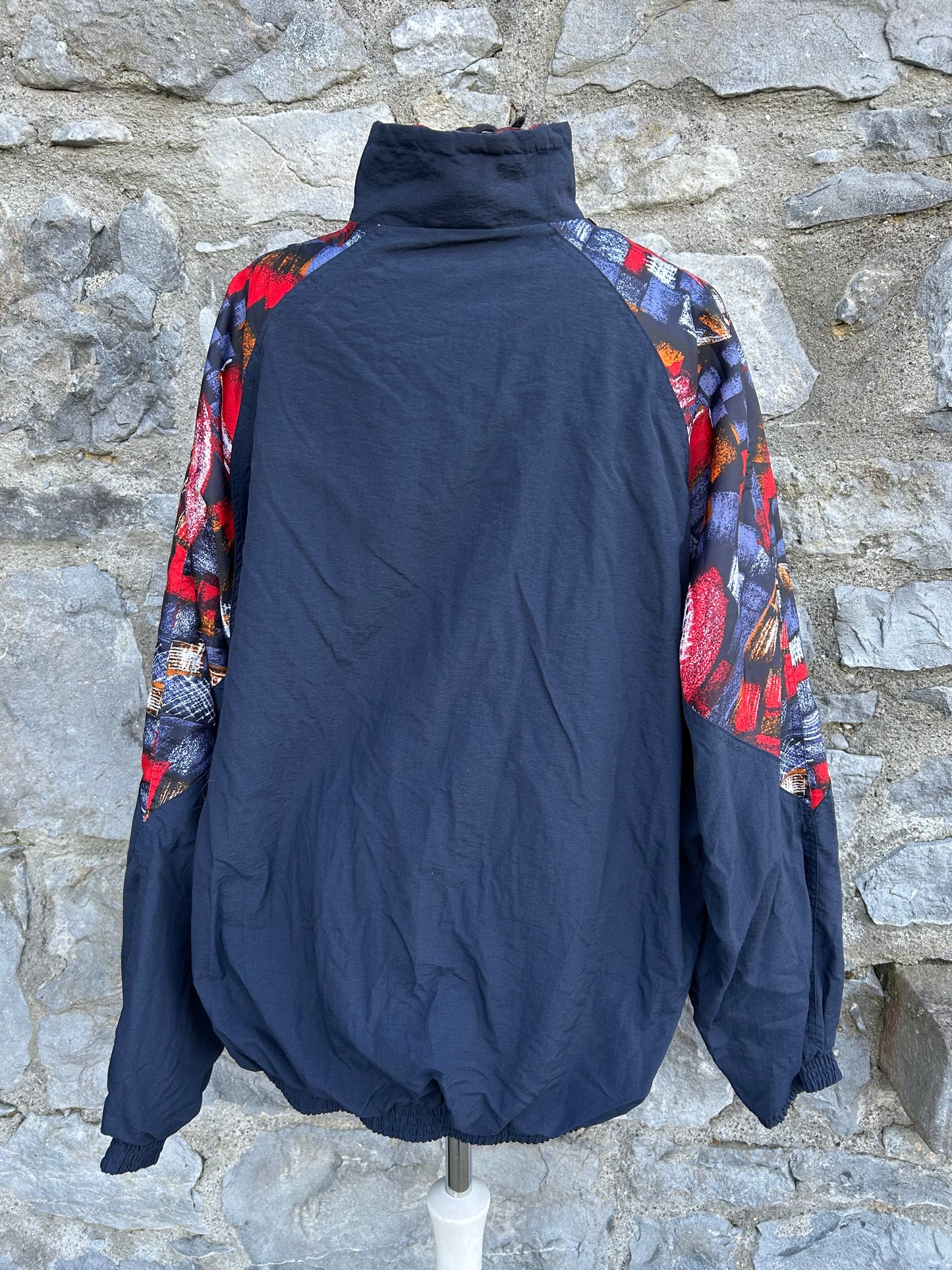 90s navy&abstract sport jacket L-XL