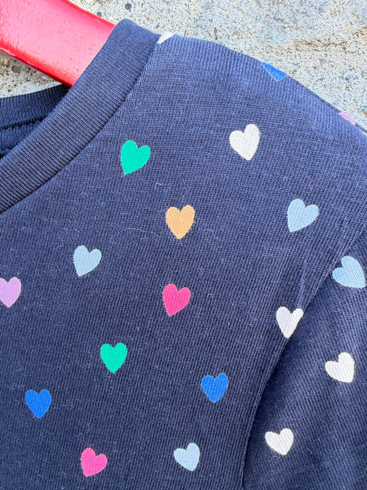 Colourful hearts navy dress 7-8y (122-128cm)