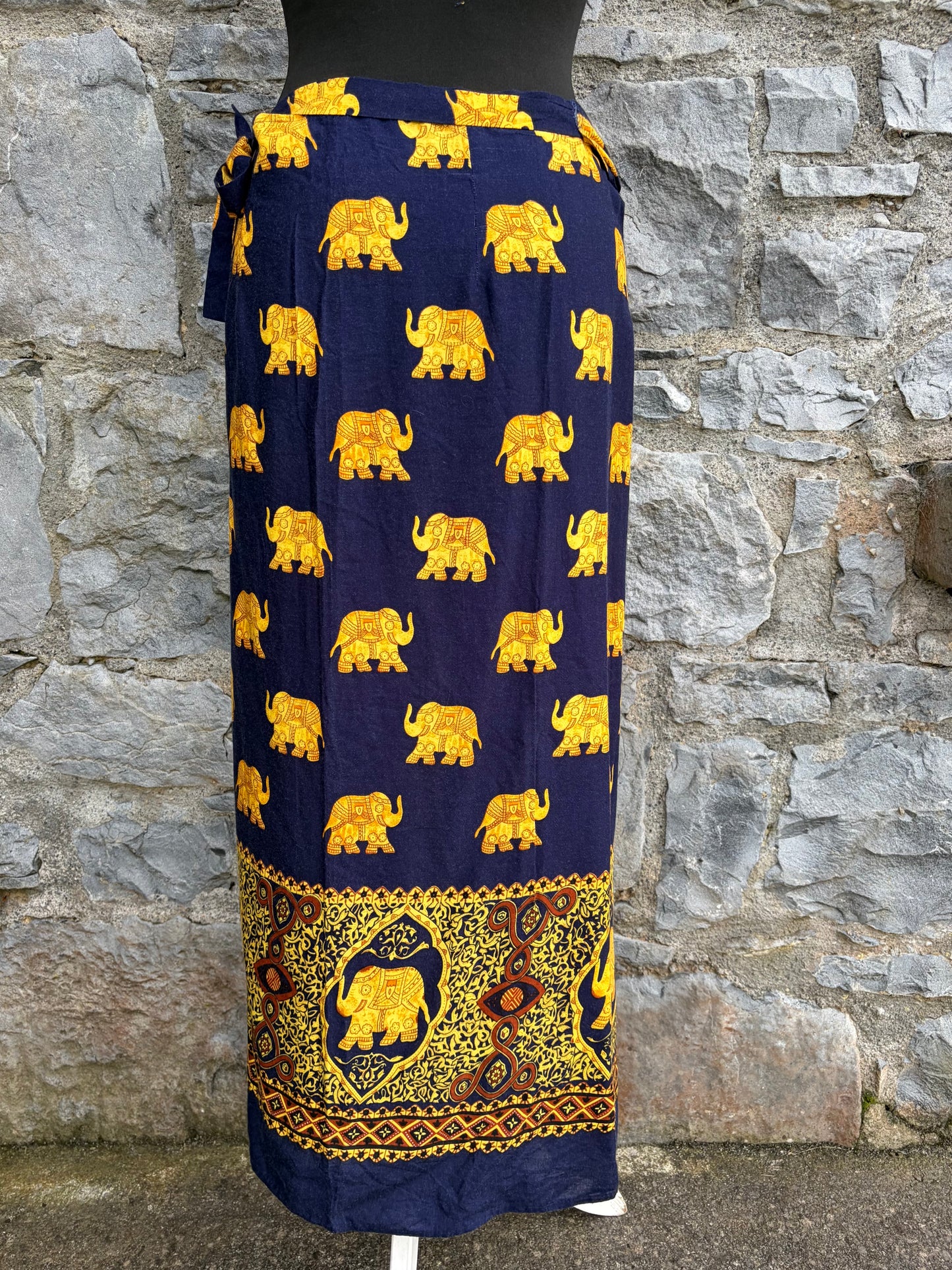 90s navy elephants wrap skirt uk 8-12