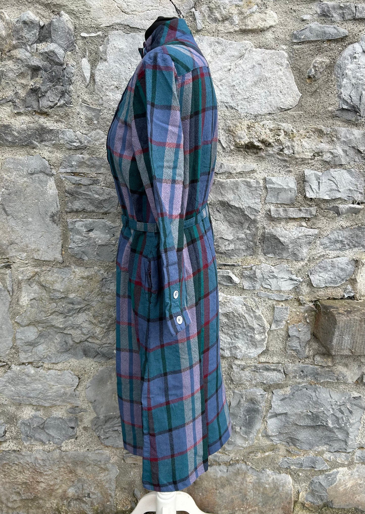 80s plaid midi dress with a high collar uk 6-8