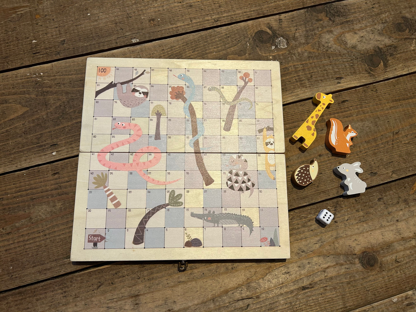 Wooden snake and ladders game