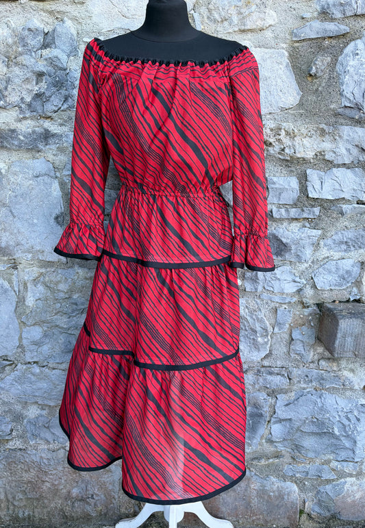 80s red&black tiered dress uk 12