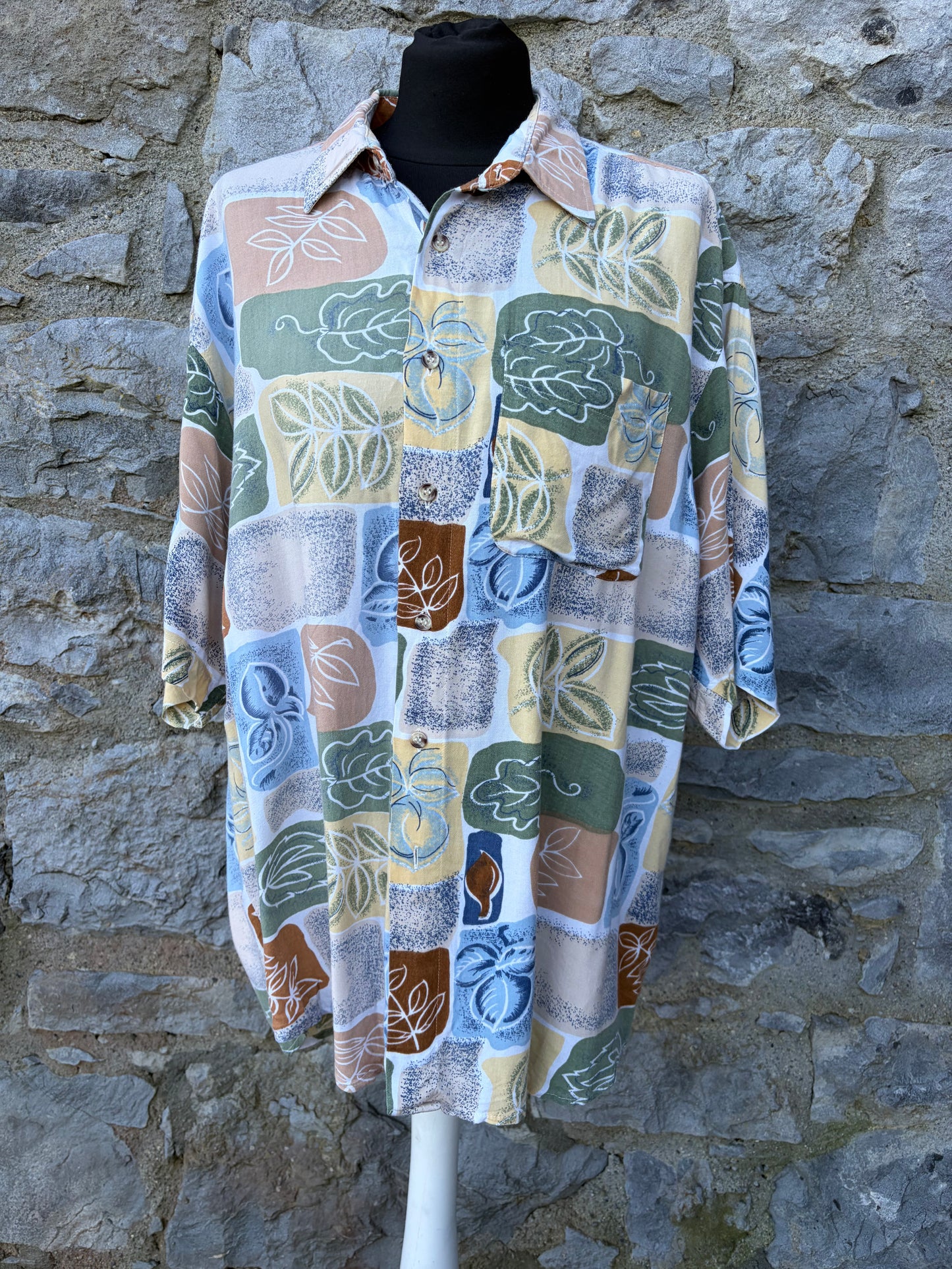 80s beige patchwork shirt Large
