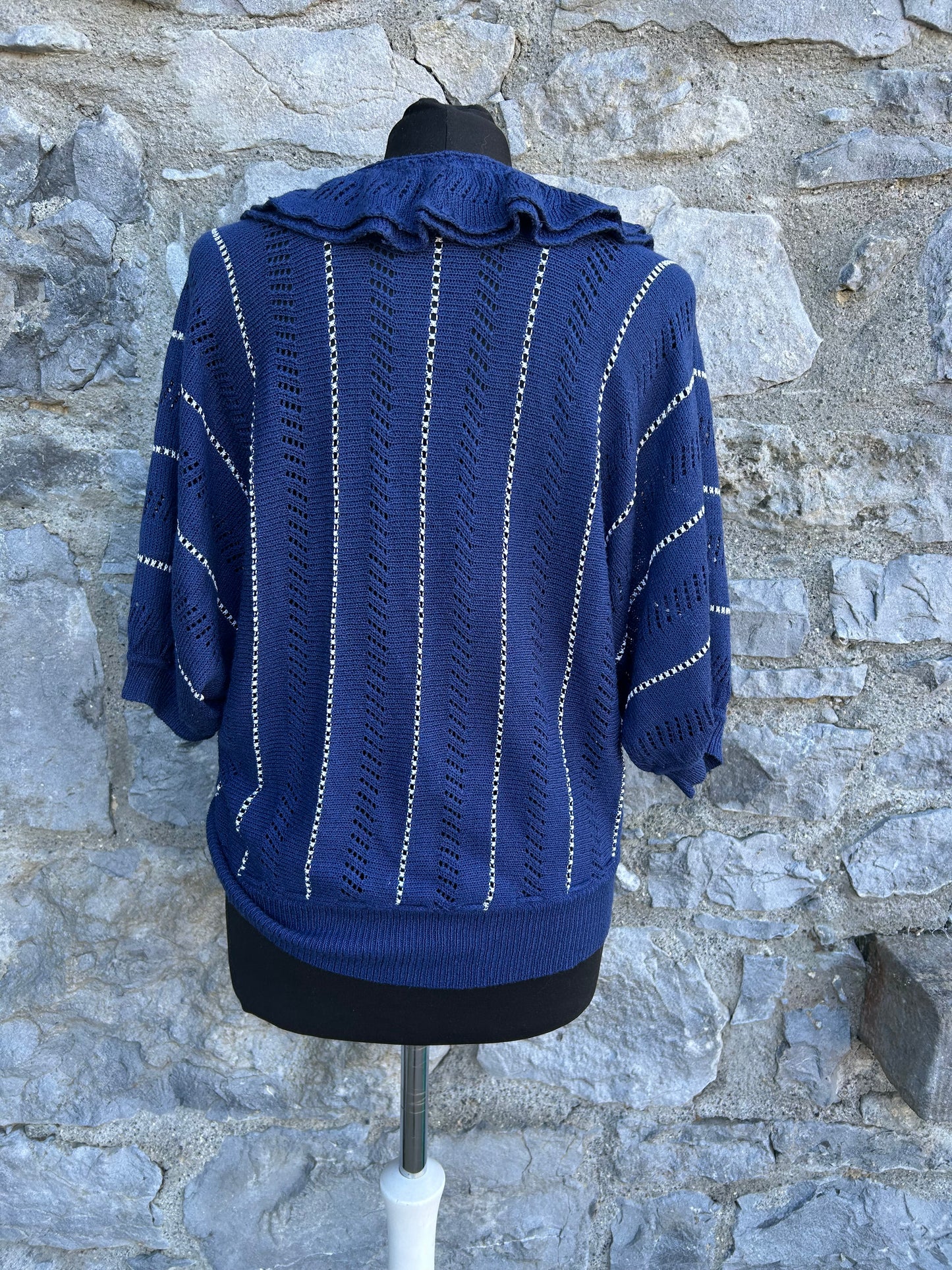 90s pointelle stripy navy top uk 12