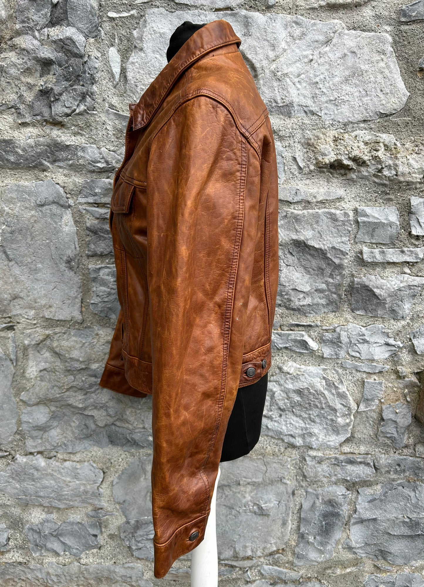 90s brown leather jacket uk 6-8