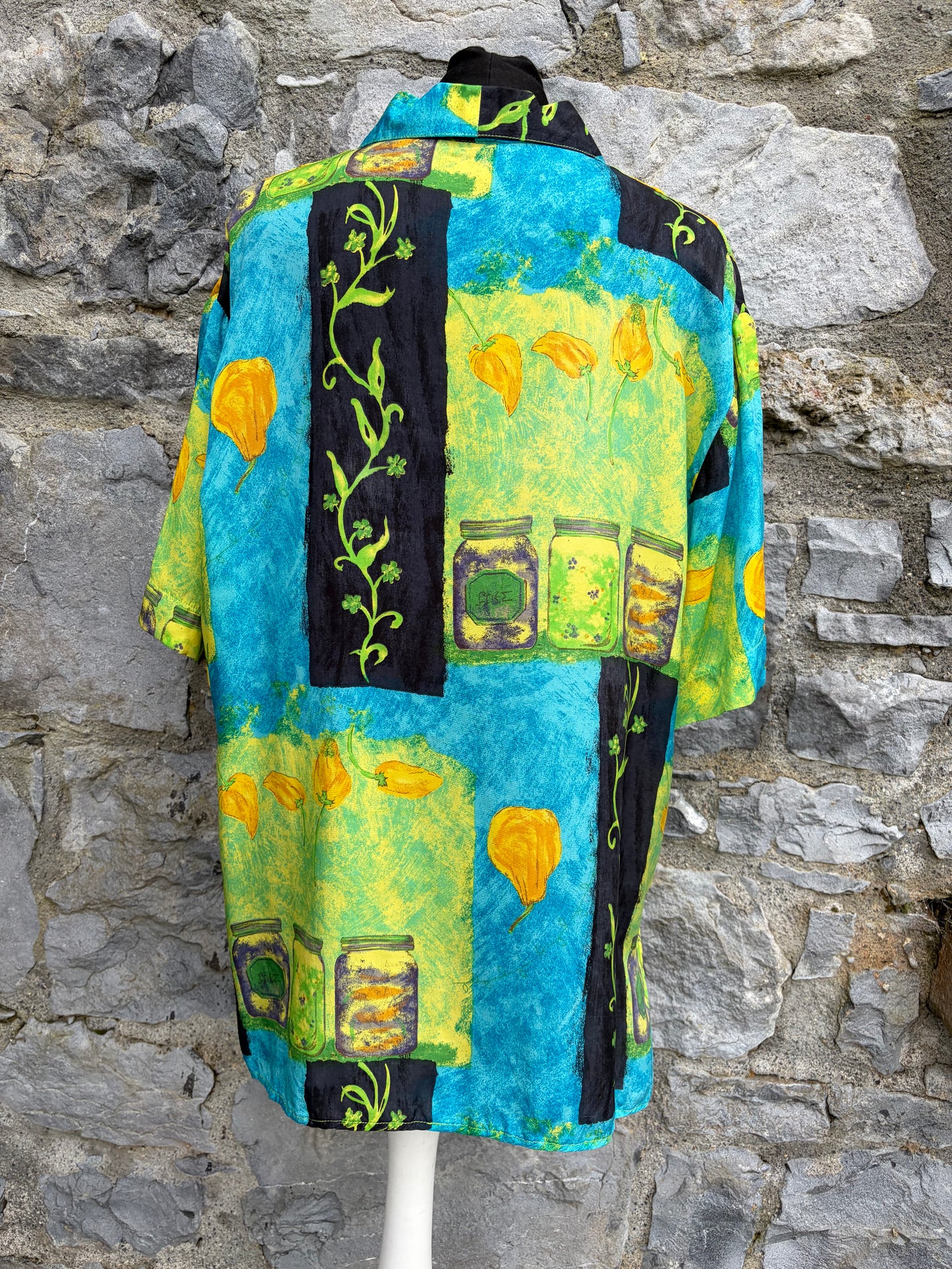 90s Blue&green patchwork shirt Medium