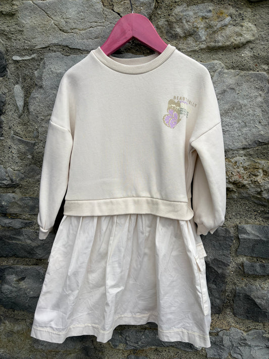 Cream crew neck sweat dress  4-5y (104-110cm)