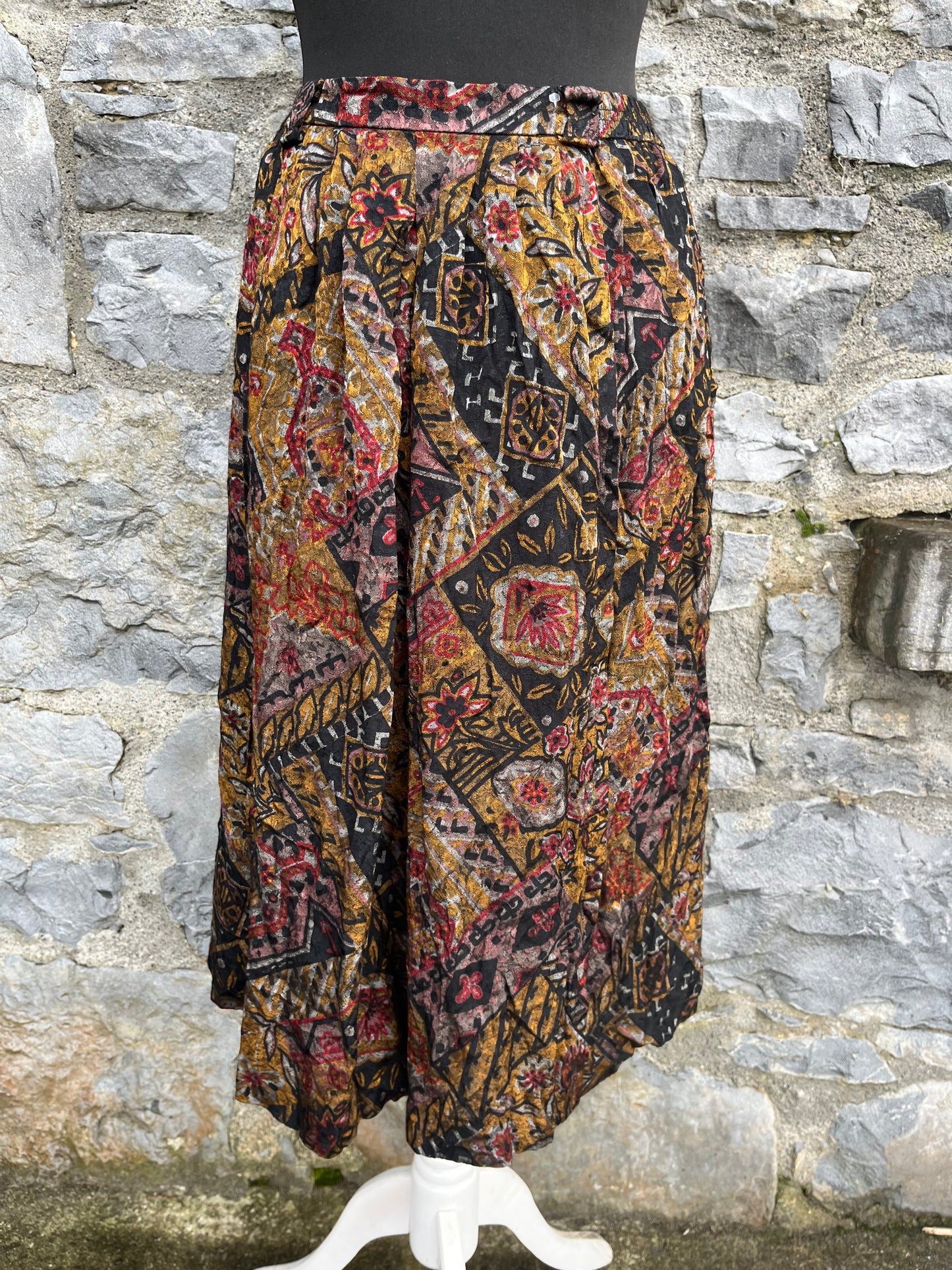 80s brown abstract skirt uk 8-10