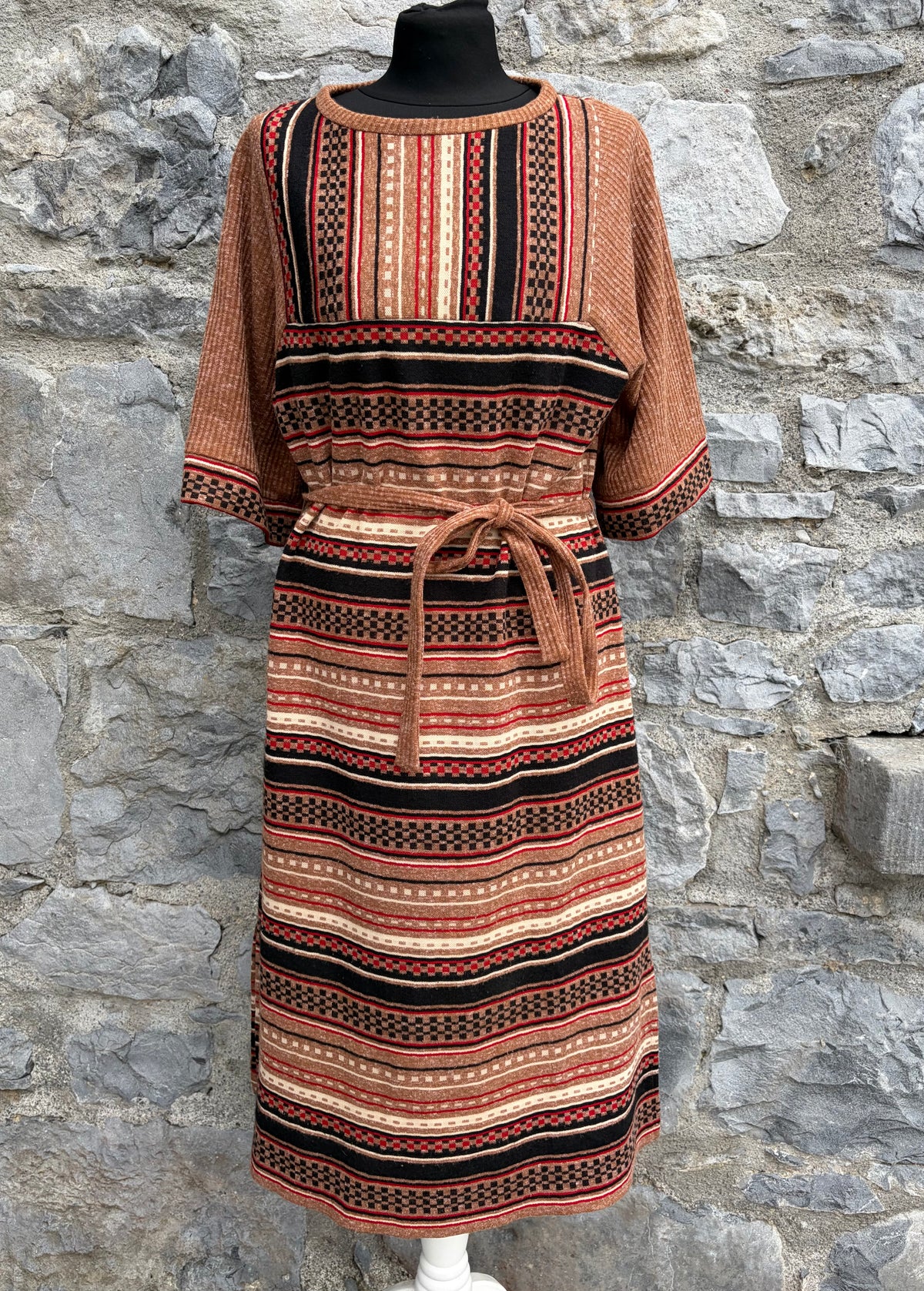 70s brown stripy dress uk 10-12