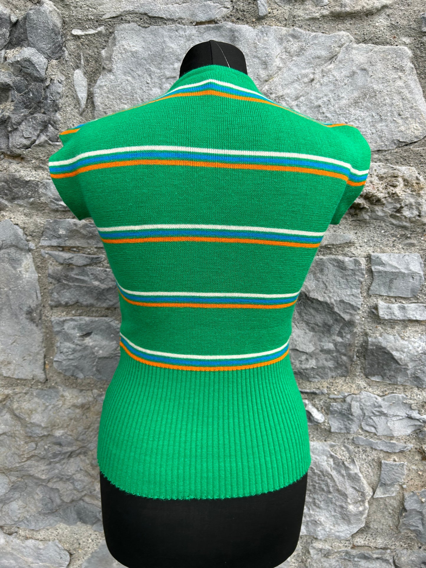 80s Green stripy knitted top uk 6-8