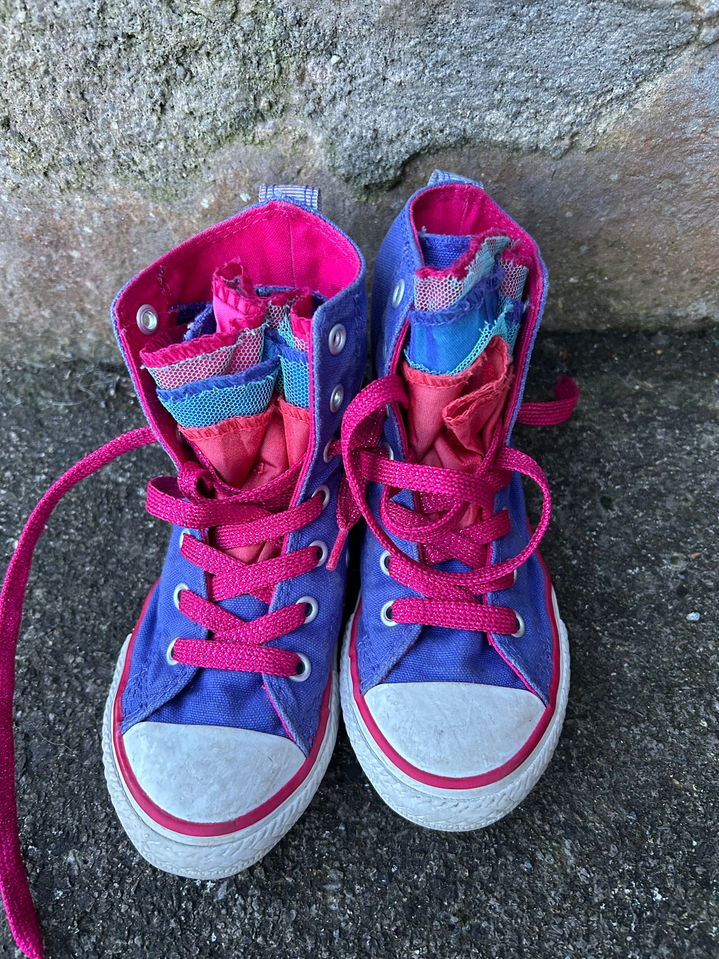 Purple ankle high multiple tongue Converse   uk 11 (eu 28.5)