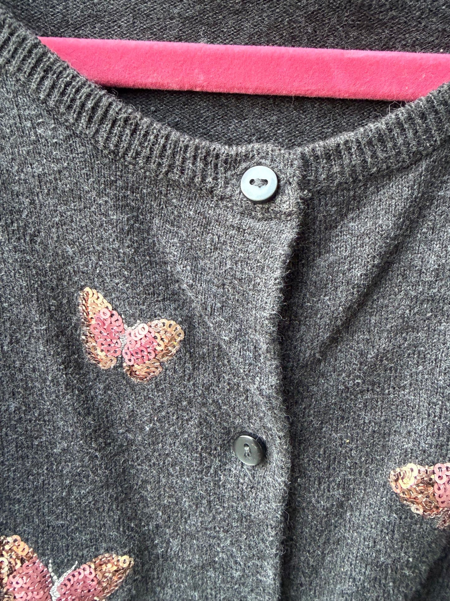 Sequin butterflies grey cardigan 5-6y (110-116cm)