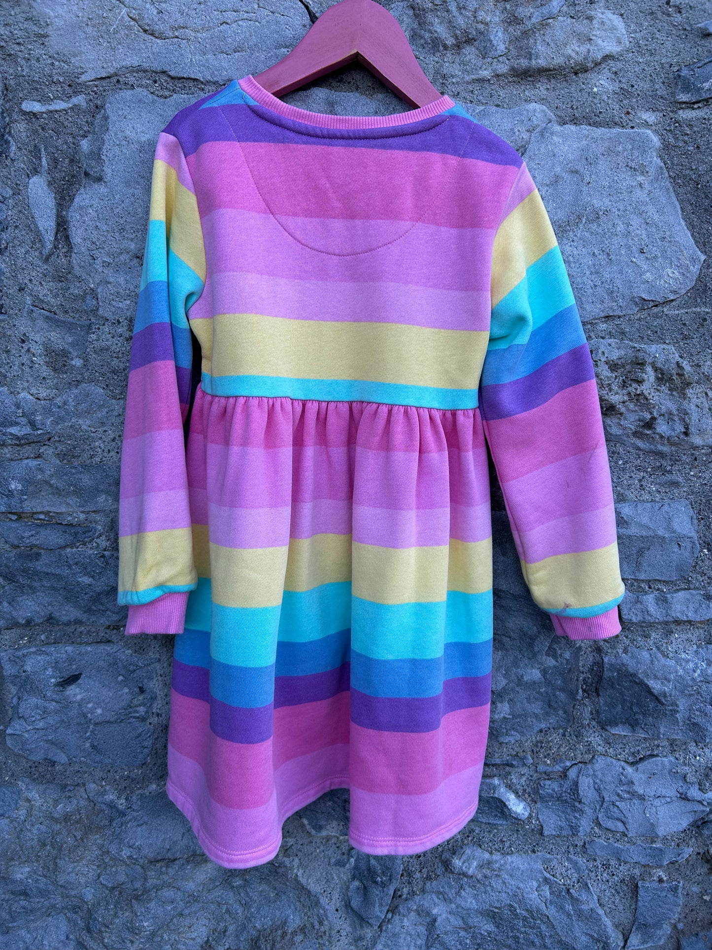 Pink colourful stripy sweat dress  6-7y (116-122cm)