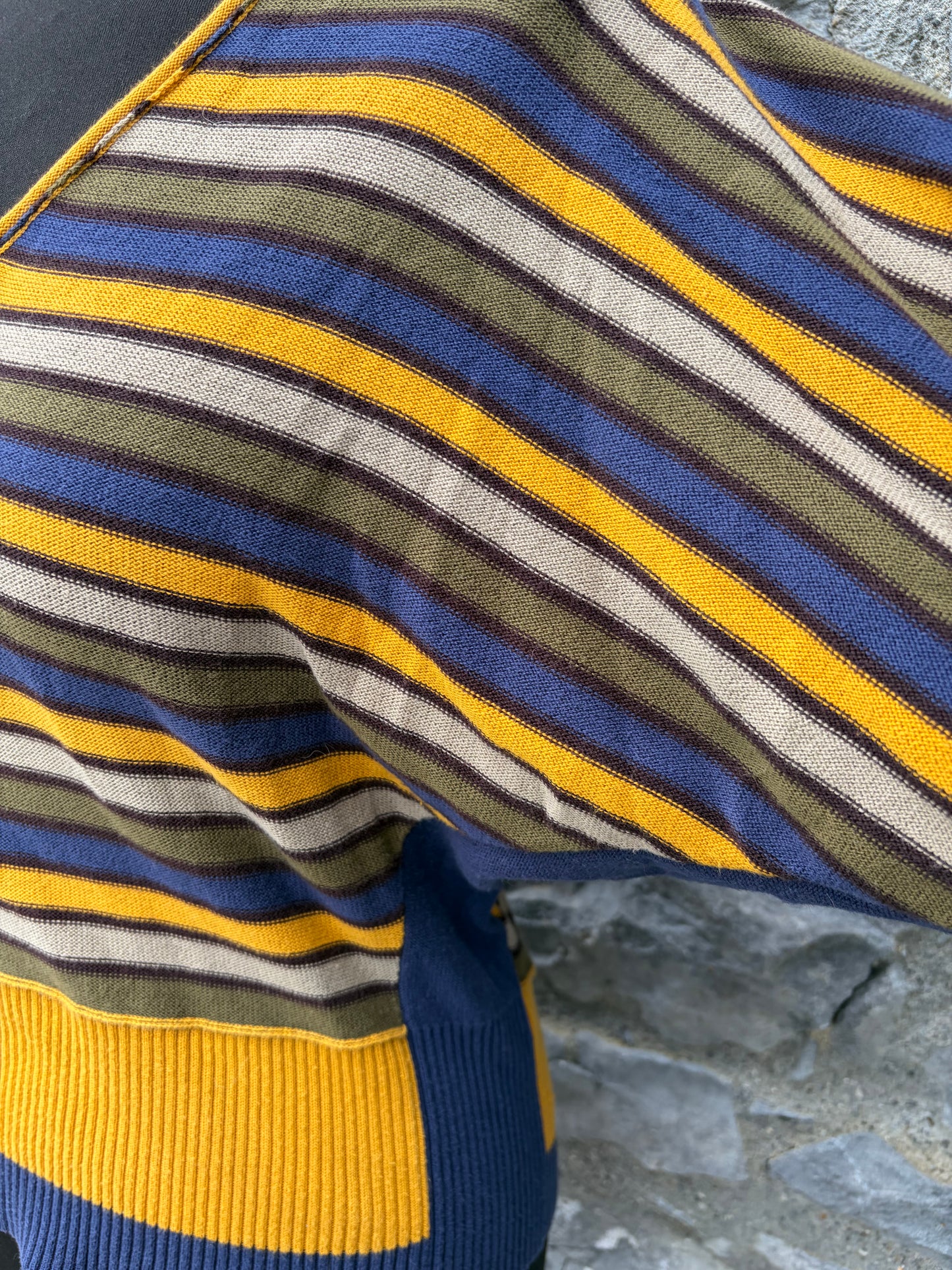 Mustard&khaki stripy bat wings jumper uk 8-10