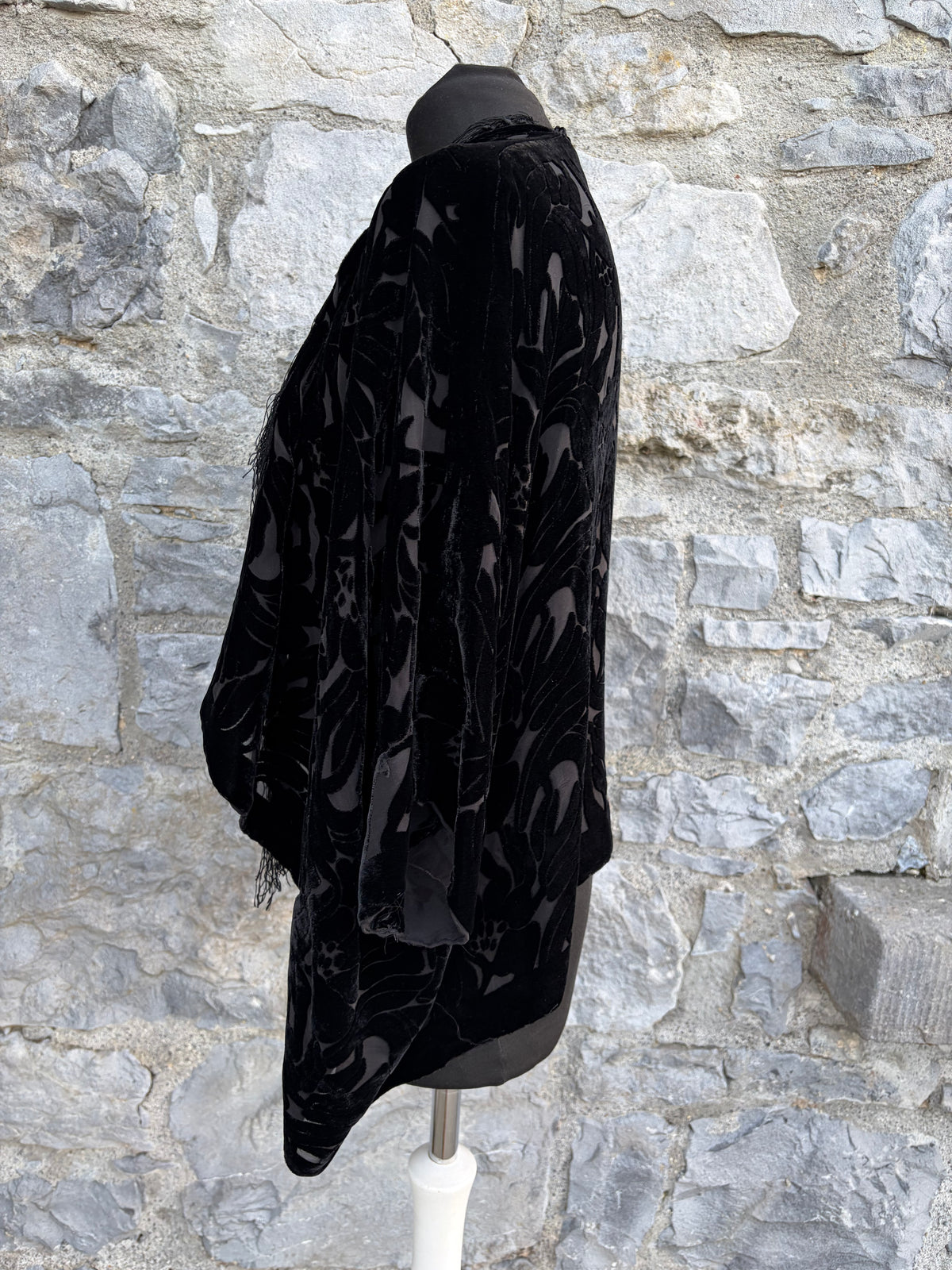 Black floral burnout velvet open-front kimono uk 8-12
