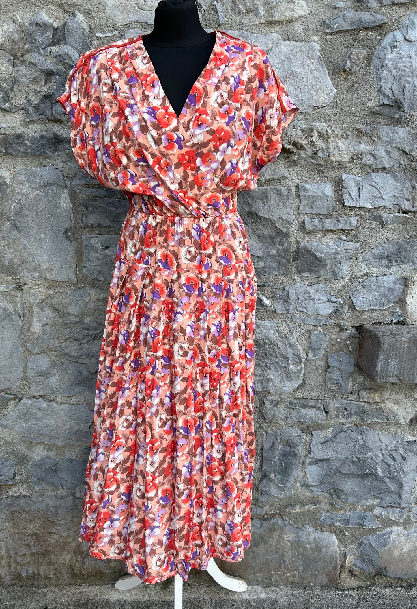 80s flowers peach dress uk 10-12