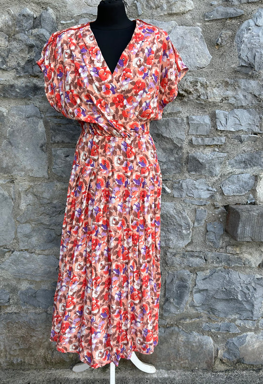 80s flowers peach dress uk 10-12